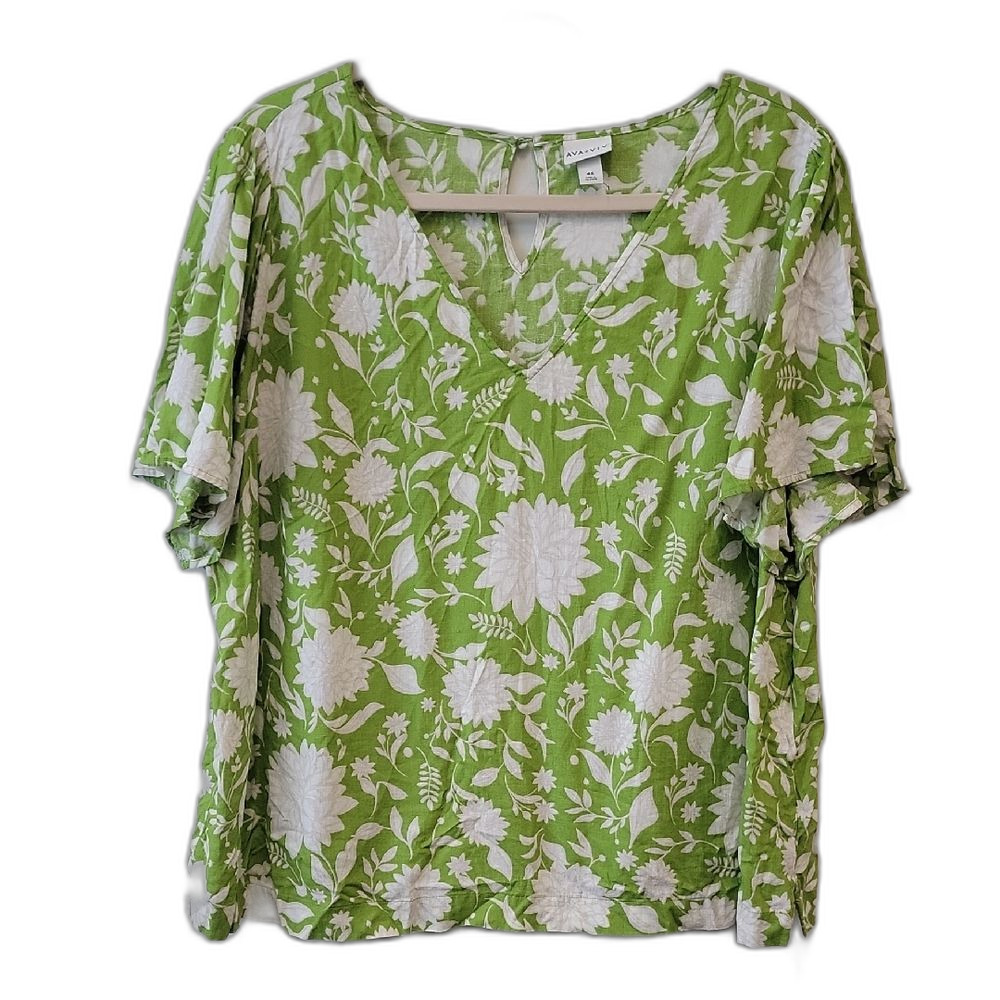 Ava & Viv Spring Summer Bold Colorful Floral Blouse Green White Size 4X